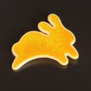 Vintage Yellow Glitter Bunny Brooch Resin 1.9" Pin Hallmark 1989 With Gift Box